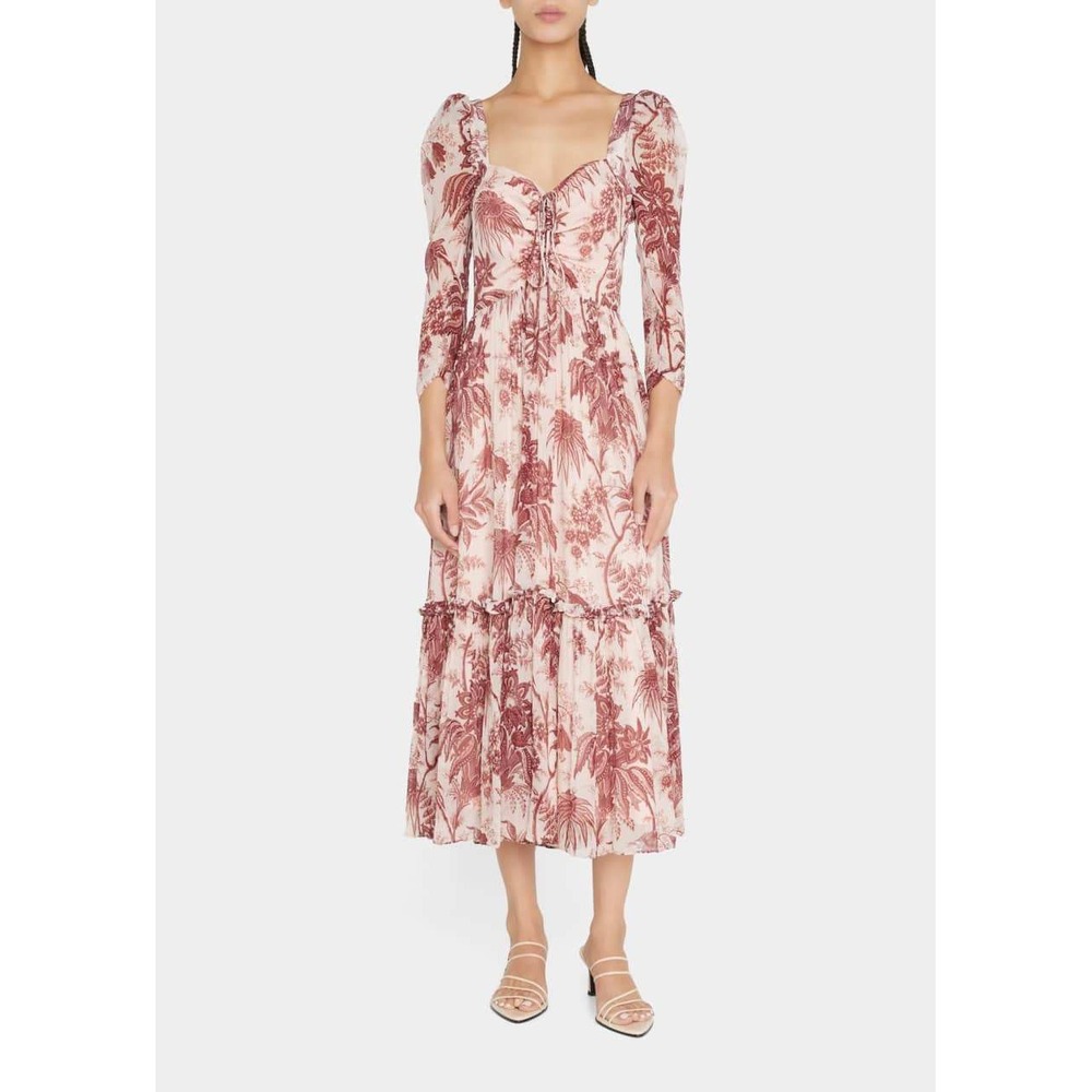 CARA CARA Estela Dress Jacobean Toile Blush Rose Pink Floral Maxi Sz XS Romantic